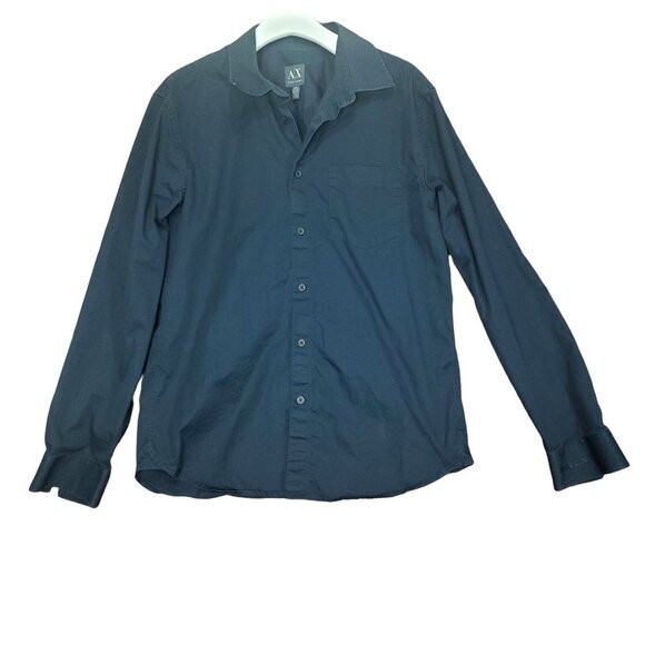 ARMANI EXCHANGE A/X Mens Shirt SZ L 16.5-17 Black Long Sleeves Collar Pocket - Picture 1 of 10